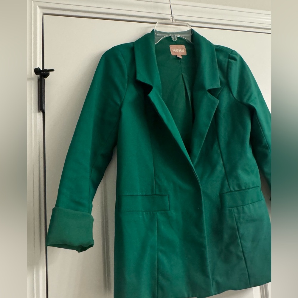 Women's Green Blazer Jacket - Picture 3 of 6